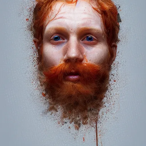 Image similar to highly detailed portrait of a ginger mans face who has spaghetti bolognese all over his head artstation, 8 k, sfx, john singer sargent.