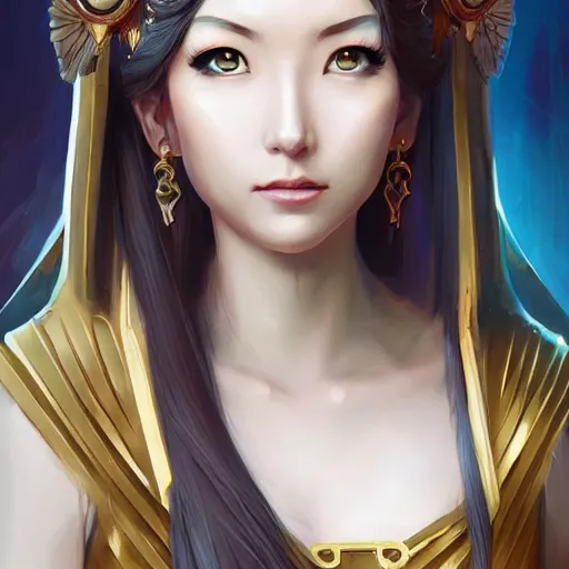 Image similar to a stunning portrait of a portrait of Mari Illustrious Makinami as an ancient greek priestess, digital art by Ross Tran and Angel Ganev, highly detailed, trending on artstationhq
