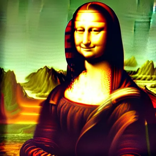 Image similar to queen of england painted as the monalisa