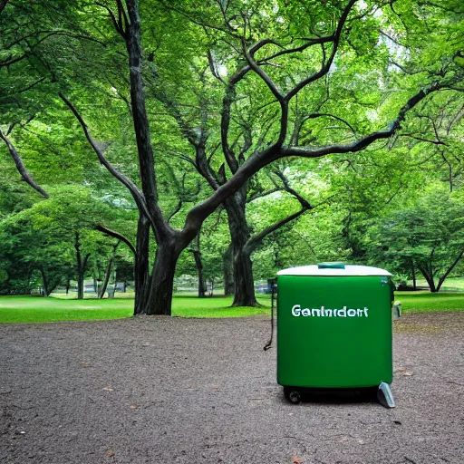 Image similar to green refrigerator on a leash in central park