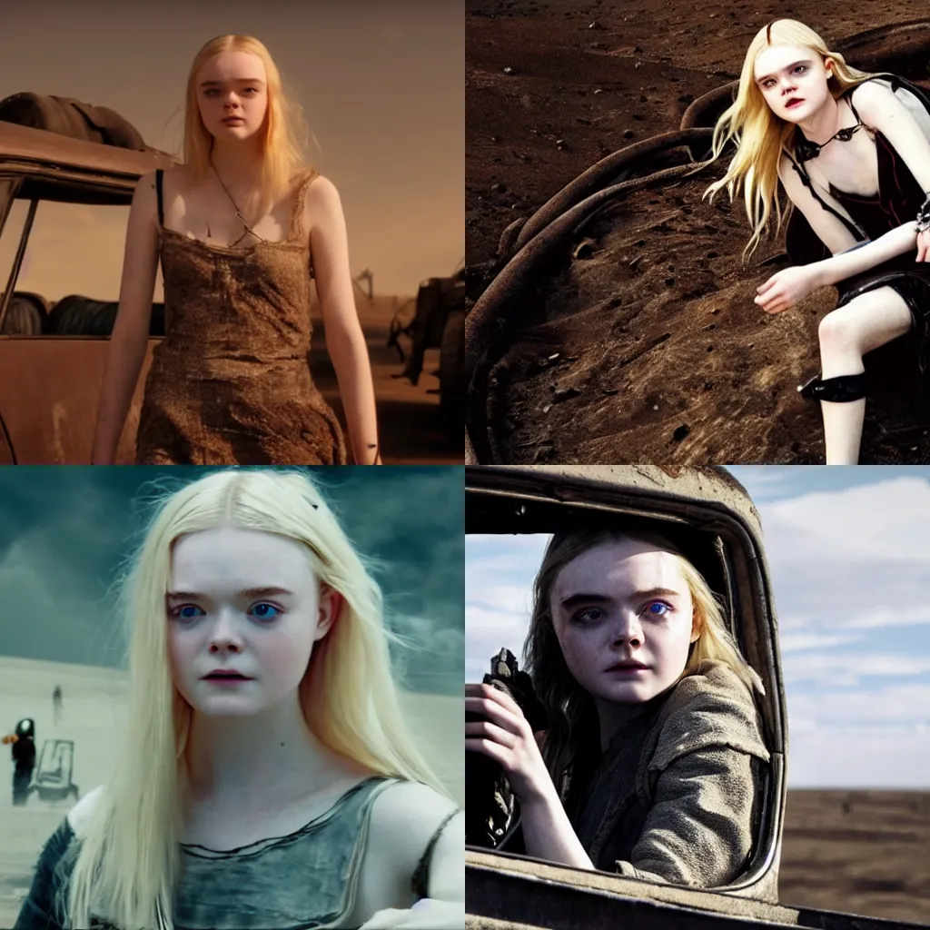 Prompt: Elle Fanning, mad max, cinematic shot, 4k HD