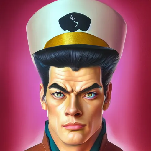 Image similar to portrait of jotaro kujo by alexey gogin, symmetrical, global illumination, sharp focus, digital painting