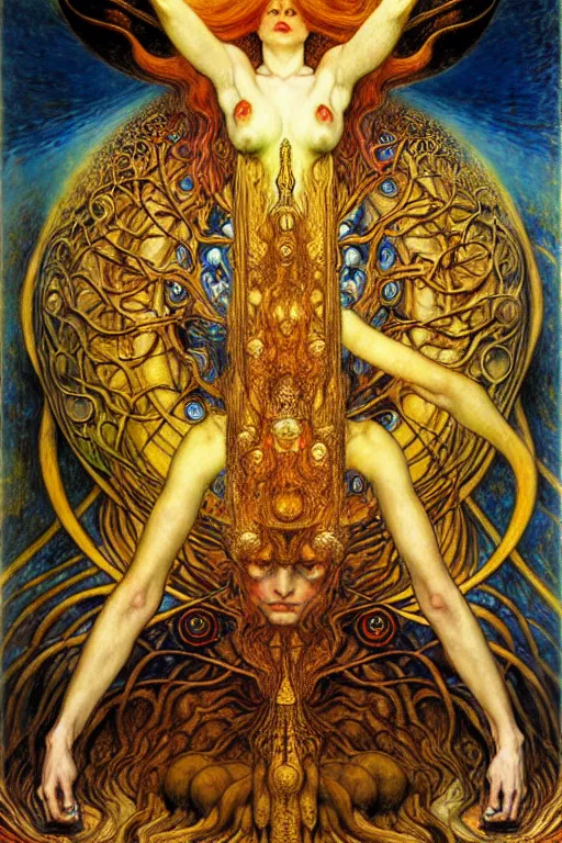 Image similar to Divine Chaos Engine by Karol Bak, Jean Delville, William Blake, Gustav Klimt, and Vincent Van Gogh, symbolist, visionary