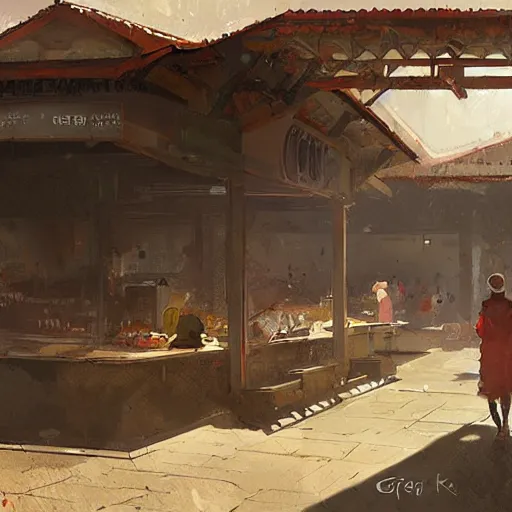 Prompt: a hawker centre, by greg rutkowski, digital art