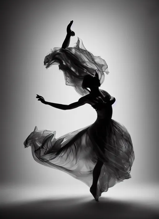 Image similar to a Photorealistic dramatic hyperrealistic render of a glamorous beautiful Female smoke dancer by Ken Brower and Deborah Ory of NYC Dance project,Lois Greenfield,Flowing cloth and smoke,Beautiful dynamic dramatic dark moody lighting,volumetric,shadows,cinematic atmosphere,Octane render,8K