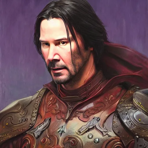 Prompt: Keanu Reeves as a fantasy D&D character, portrait art by Donato Giancola and James Gurney, digital art, trending on artstation