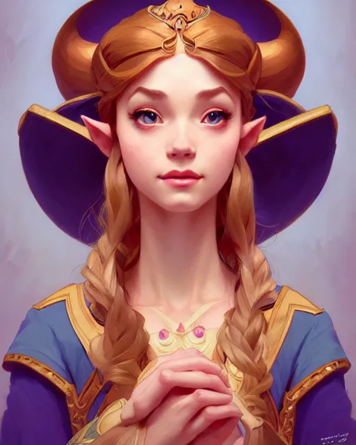 Image similar to portrait of disney zelda, intricate, elegant, highly detailed, my rendition, digital painting, artstation, concept art, smooth, sharp focus, illustration, art by artgerm and greg rutkowski and alphonse mucha and uang guangjian and gil elvgren and sachin teng and wlop, symmetry!!