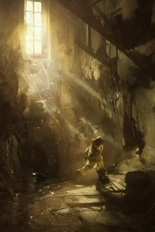 Image similar to a horrified man in a dark dingy basement dealt with monsters of unknown power, art by anders zorn, wonderful masterpiece by greg rutkowski, beautiful cinematic light, american romanticism thomas lawrence, greg rutkowski