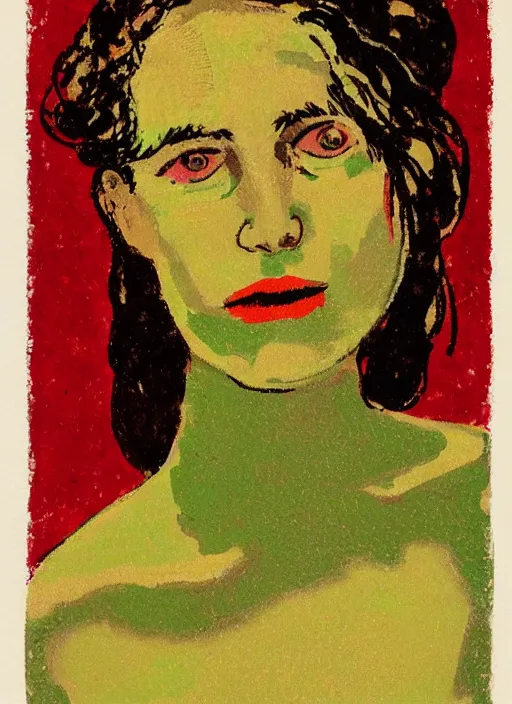 Prompt: an extreme close - up portrait of a lady in a scenic representation of mother nature and the meaning of life by billy childish, thick visible brush strokes, figure painting by anthony cudahy and by rae klein and by beal gifford, vintage postcard illustration, minimalist cover art by mitchell hooks