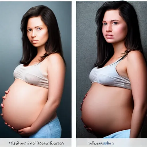 Image similar to beautiful girl with biggest pregnancy ever, symmetrical face, volumetric lighting, realistic