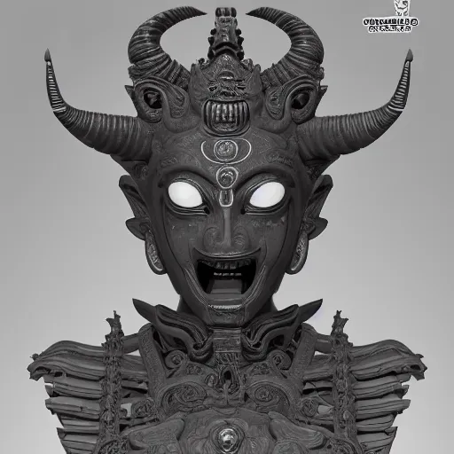 Image similar to naraka buddhist demon korean female, highly detailed, symmetrical long head, smooth marble surfaces, detailed ink illustration, raiden metal gear, cinematic smooth stone, deep aesthetic, concept art, post process, 4 k, carved marble texture and silk cloth, latex skin, highly ornate intricate details, in the style of 8 8 grzes