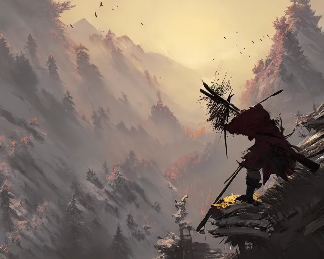 Image similar to sekiro mountain, ismail inceoglu