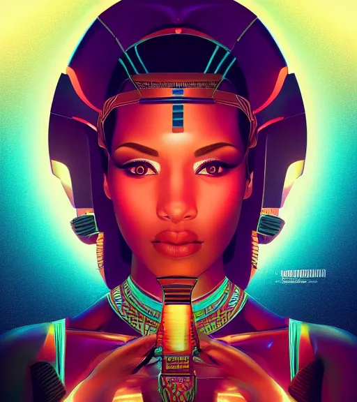 Image similar to symmetry!! egyptian queen of technology, solid cube of light, hard edges, product render retro - futuristic poster scifi, lasers and neon circuits, beautiful brown skin woman egyptian queen, intricate, elegant, highly detailed, digital painting, artstation, concept art, smooth, sharp focus, illustration, dreamlike, art by artgerm