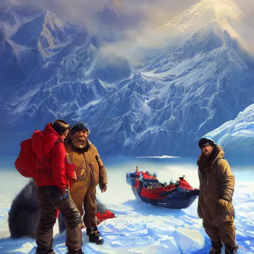 Image similar to a beautiful portrait painting of life in antarctica, masterpiece by famous artist nasreddine dinet and eugene de blaas and ross tran, path tracing, artstation