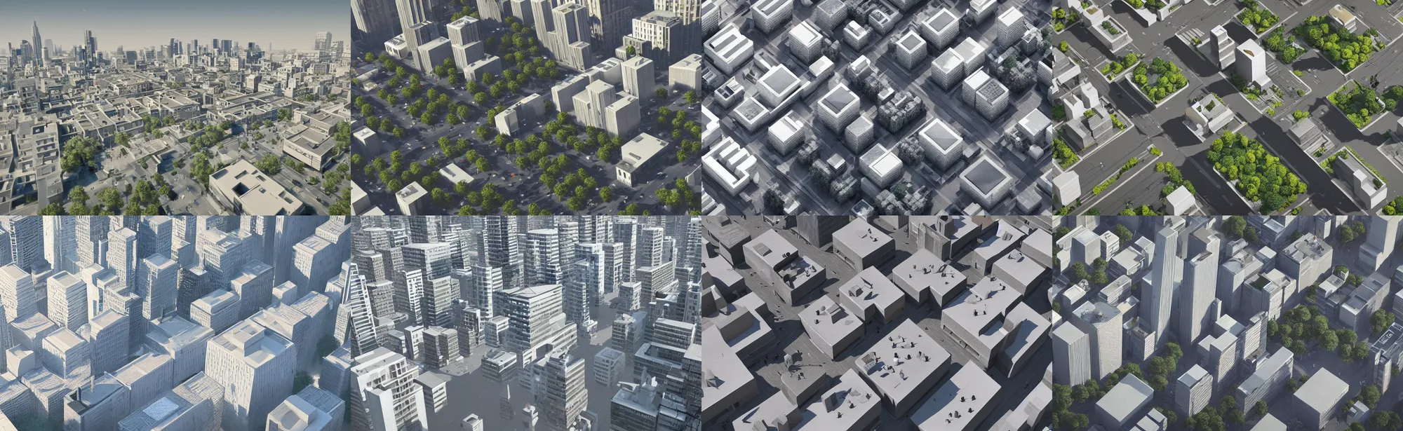 Prompt: a perfect relaxed city designed by Dieter Rams bird’s eye view, sunrise, long shadows, trending on Unreal Engine 5, photorealistic, stunning, award winning photo