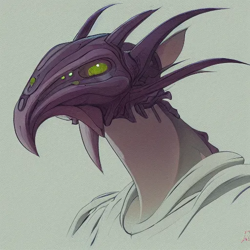 Image similar to concept art painting of an alien animal creature, detailed, cel shaded, in the style of makoto shinkai and moebius and james gurney