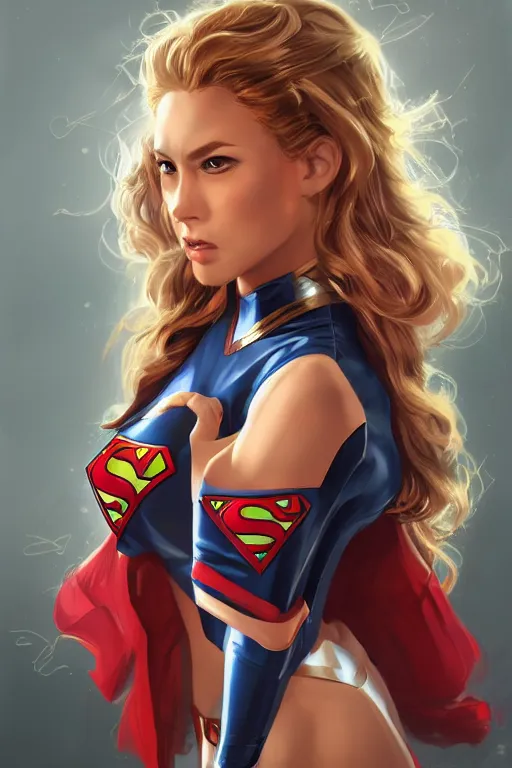 Image similar to three quarters portrait pose of a beautiful woman,super hero costume,super powers,heroic pose,highly detailed, digital painting, artstation,illustration, art by Stanley Lau