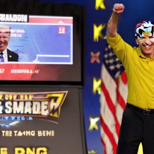 Image similar to Photograph of Joe Biden popping off after winning in a Smash Bros. tournament