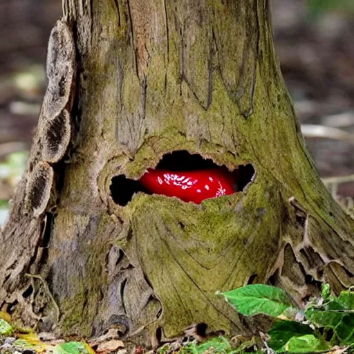 Prompt: a vampire maggot that lives in a tree stump, horror