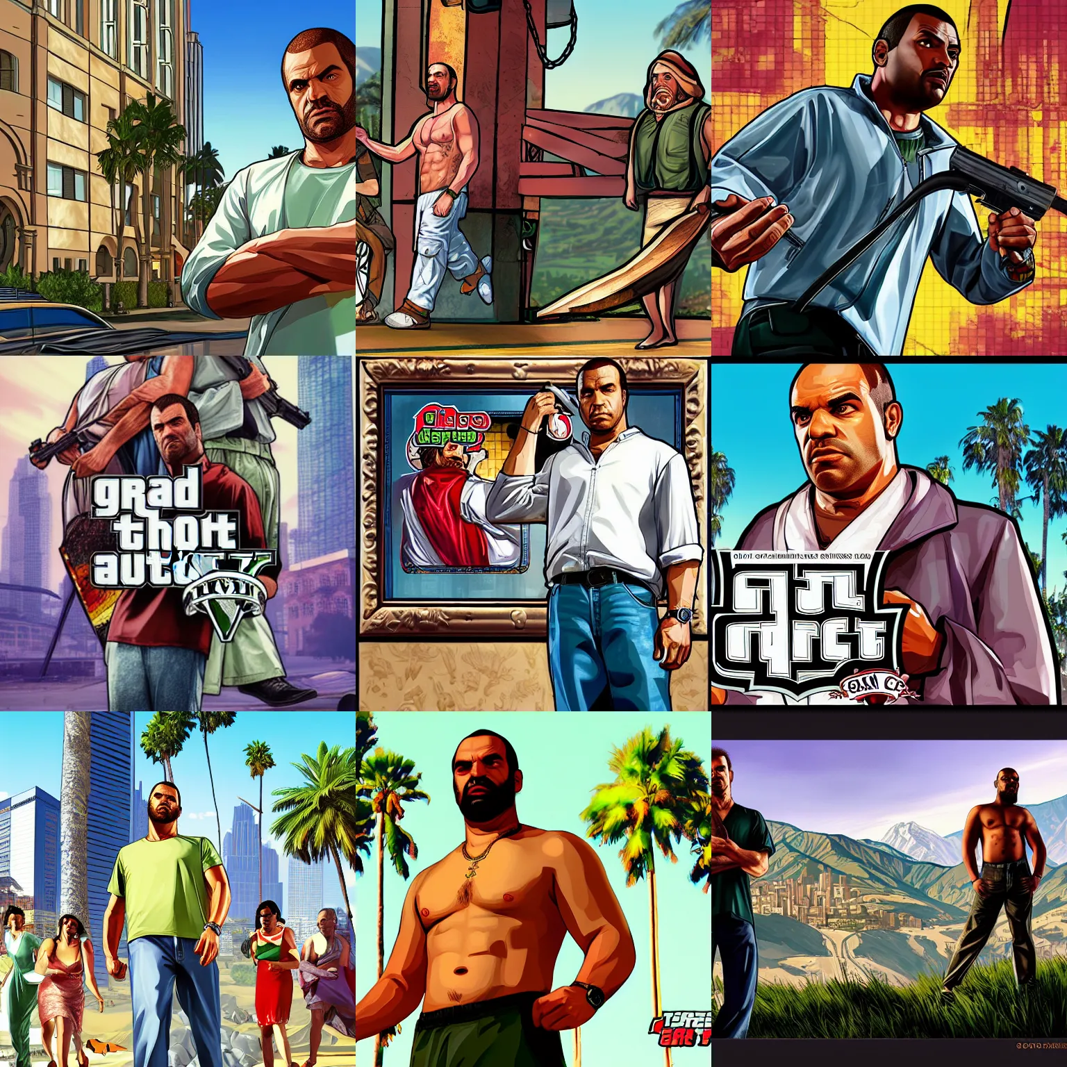 Prompt: the christian god, gta 5 loading screen, art by stephen bliss