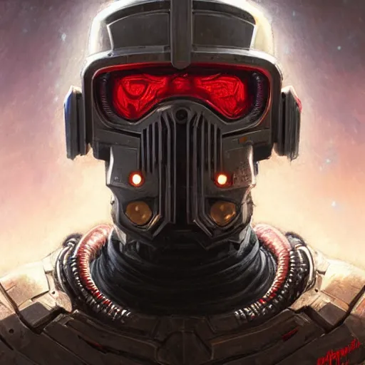 Image similar to the doomslayer as a scifi cyberpunk knight, closeup portrait art by donato giancola and greg rutkowski, realistic face, digital art, trending on artstation, heart helmet, symmetry!!!