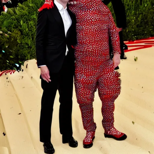 Prompt: zuck dressed up as waldo from where's waldo at the met gala