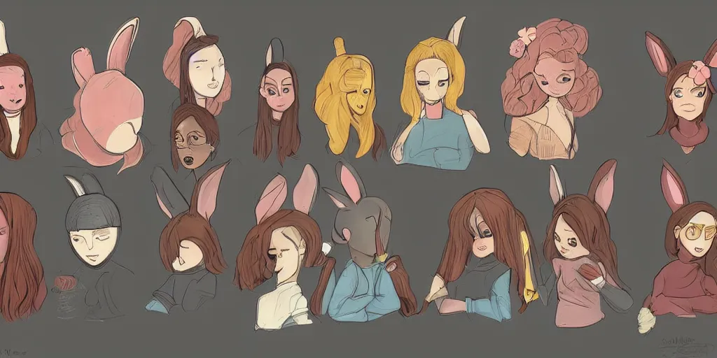 Image similar to women, dark skin, ginger, cartoon, sweatshirt, concept art, concept art, bunny ears,