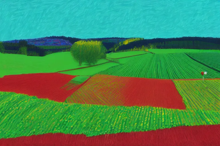 Image similar to dreaming from a new economy and a new financial system for high precision farming, painted by David Hockney, iPad-H 768