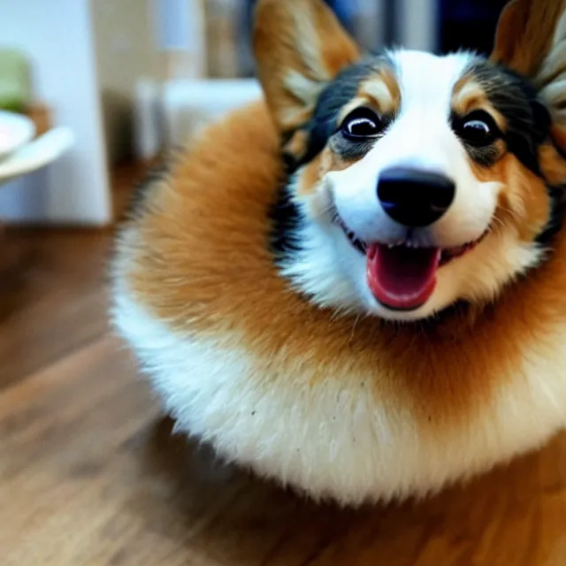 Prompt: a cute corgi lives in a house made of sushi