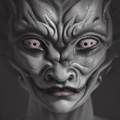 Prompt: by fan ho, head portrait of yokai, oni, facing camera, photorealistic, highly detailed, haunting, occult!, elegant, extremely detailed, intricate, dramatic lighting, haunting atmosphere, octane render!!!, 8 k,