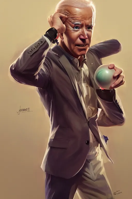 Image similar to joe biden bowling meme, full face, anime, fantastic details, pixiv, hyperdetailed unreal engine, stanley artgerm lau, wlop, rossdraws, james jean marc, simonetti ruan jia and mandy jurgens and artgerm and sakimichan, illustration, digital art, concept art, manga cover