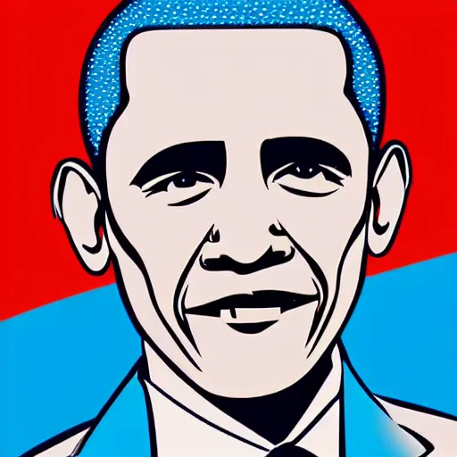 Image similar to Obama, graphic illustration by Jamie Hewlett, bold colors