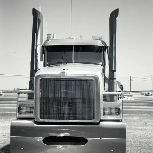 Prompt: semi truck, front view, 8 0 mm, long exposure, kodachrome,