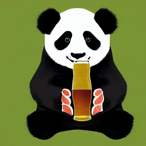 Image similar to panda drinking beer, detailed digital art