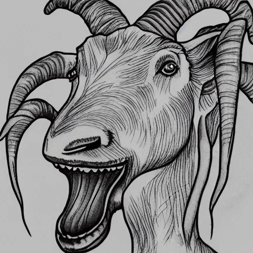 Prompt: a detailed tattoo outline of a !goat, biting a churro!, 4k, illustration, sharp focus