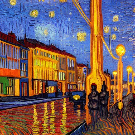 Prompt: a painting on San Francisco at sunset, Van Gogh style