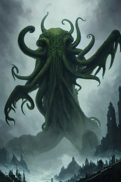 Image similar to cthulhu, huge, towering, gigantic, high octane, 8 k, digital art, magic the gathering, mtg, by greg rutkowski, trending on artstation