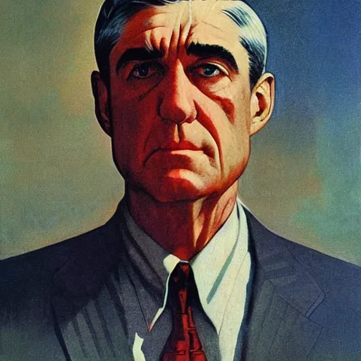 Prompt: soviet propaganda of robert mueller, by j. c. leyendecker, bosch, and beksinski