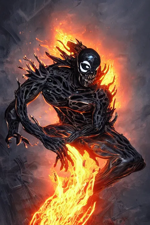 Image similar to ghost rider symbiote, comic strip style, dynamic lighting, fantasy concept art, trending on art station, stunning visuals, creative, cinematic, portrait, ultra detailed