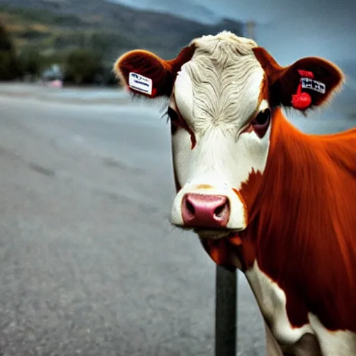 Image similar to detailed picture of a cow having a cigarette