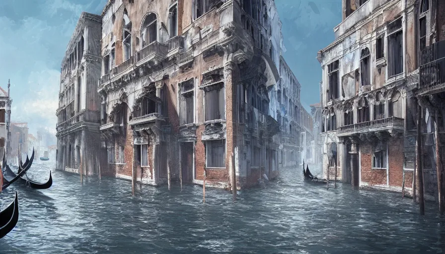 Prompt: Digital painting of abandoned Venice, hyperdetailed, artstation, cgsociety, 8k