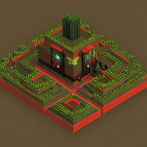 Image similar to lovecraftian horror, isometric, voxels, game art