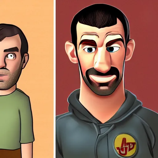 Image similar to niko and roman bellic from gta iv in disney pixar style