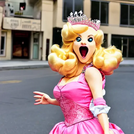 Image similar to photo of princess peach posing in the street