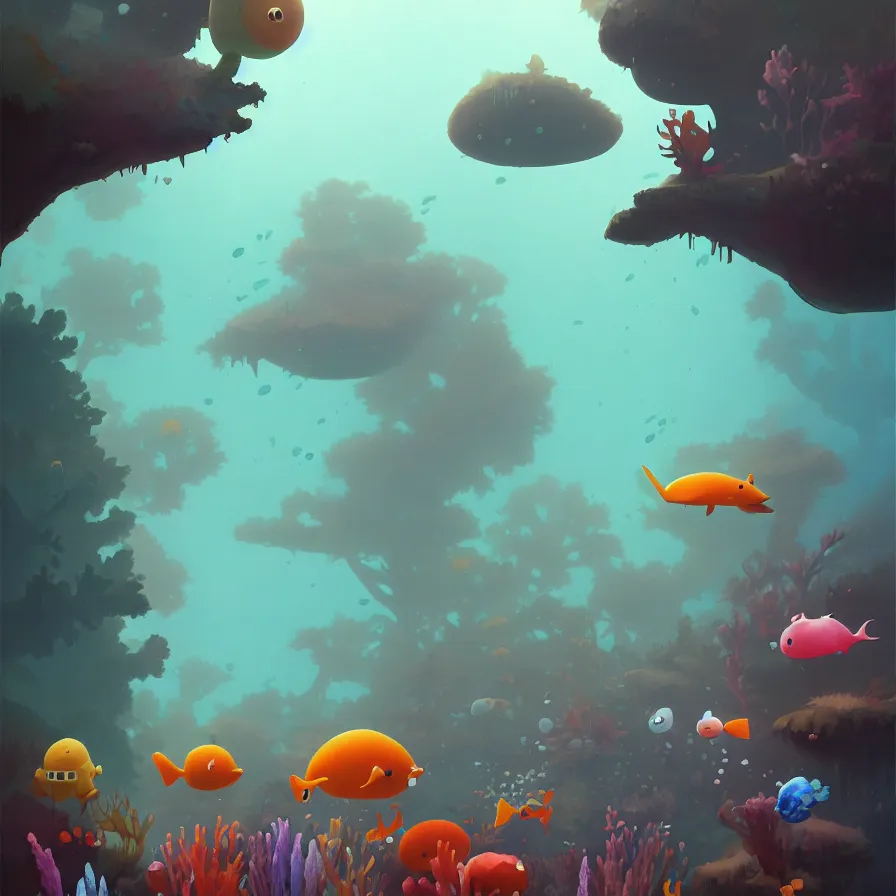 Image similar to (Goro Fujita illustrating) Underwater forest, aquatic life, full of color, (art by Goro Fujita, sharp focus, highly detailed, ArtStation)