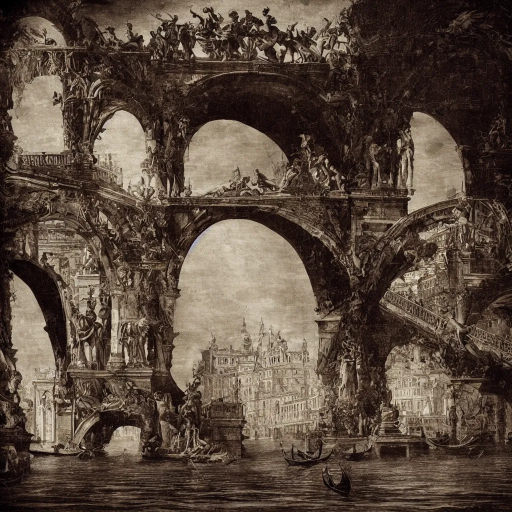 Prompt: dream of the bridges of venice by piranesi, composition, cinematic, rule, grid