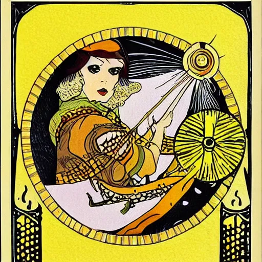 Image similar to a ritual spell with a bumblebee at the middle of a bullseye, fantasy illustration, art nouveau