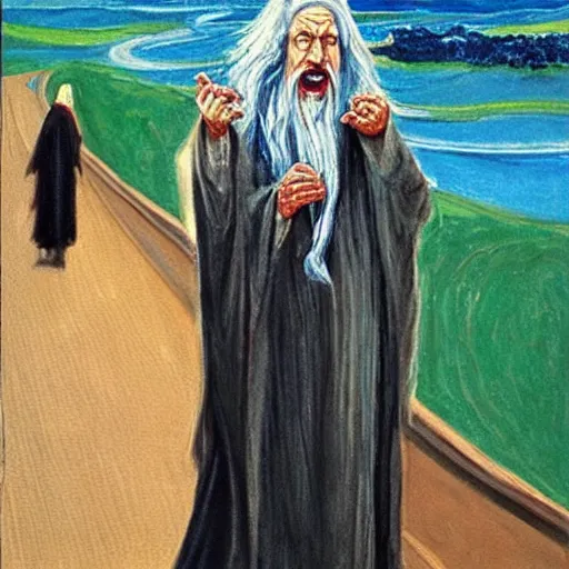 Image similar to gandalf, the scream painting