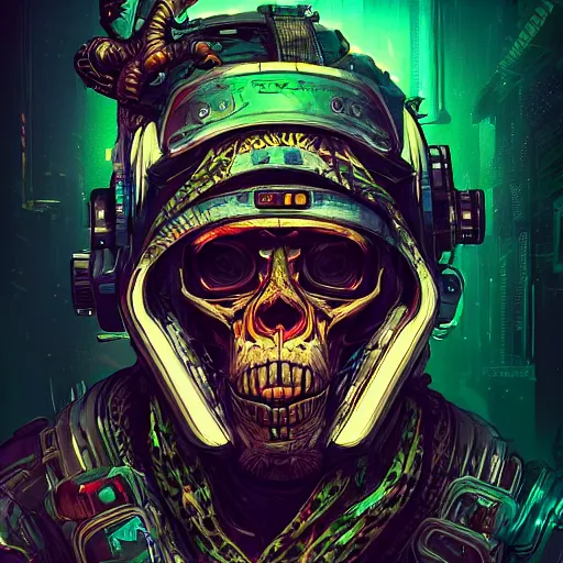 Image similar to an obsidian skull face monkey warrior, neon graffiti, Apex Legends character digital illustration portrait design, by android jones and greg rutkowski in a cyberpunk voodoo style, retrowave color scheme, detailed, cinematic lighting, wide angle action dynamic portrait