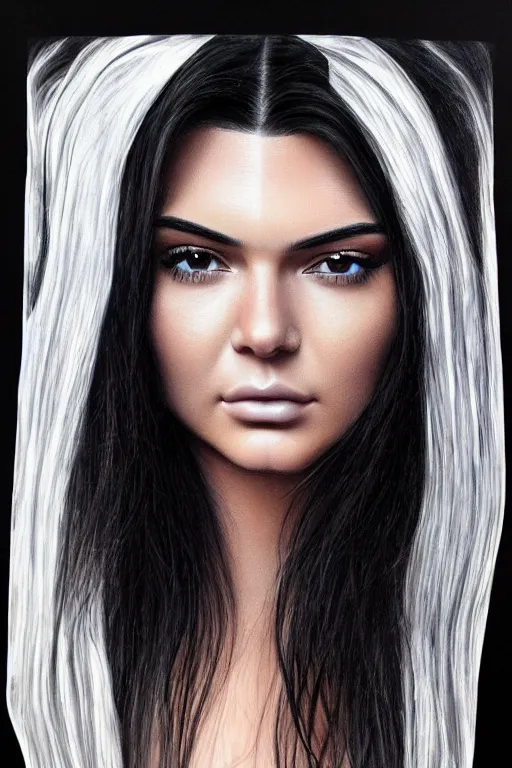 Prompt: realistic detailed face portrait painting of the beautiful kendall jenner with long hair with sci-fi headwear and transparent skin ,drawn by HR GIGER